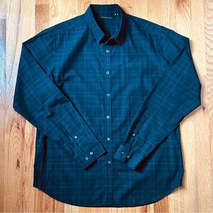 Theory Men’s XL Navy Zach Windowpane Plaid Cotton Long Sleeve Button Down Shirt